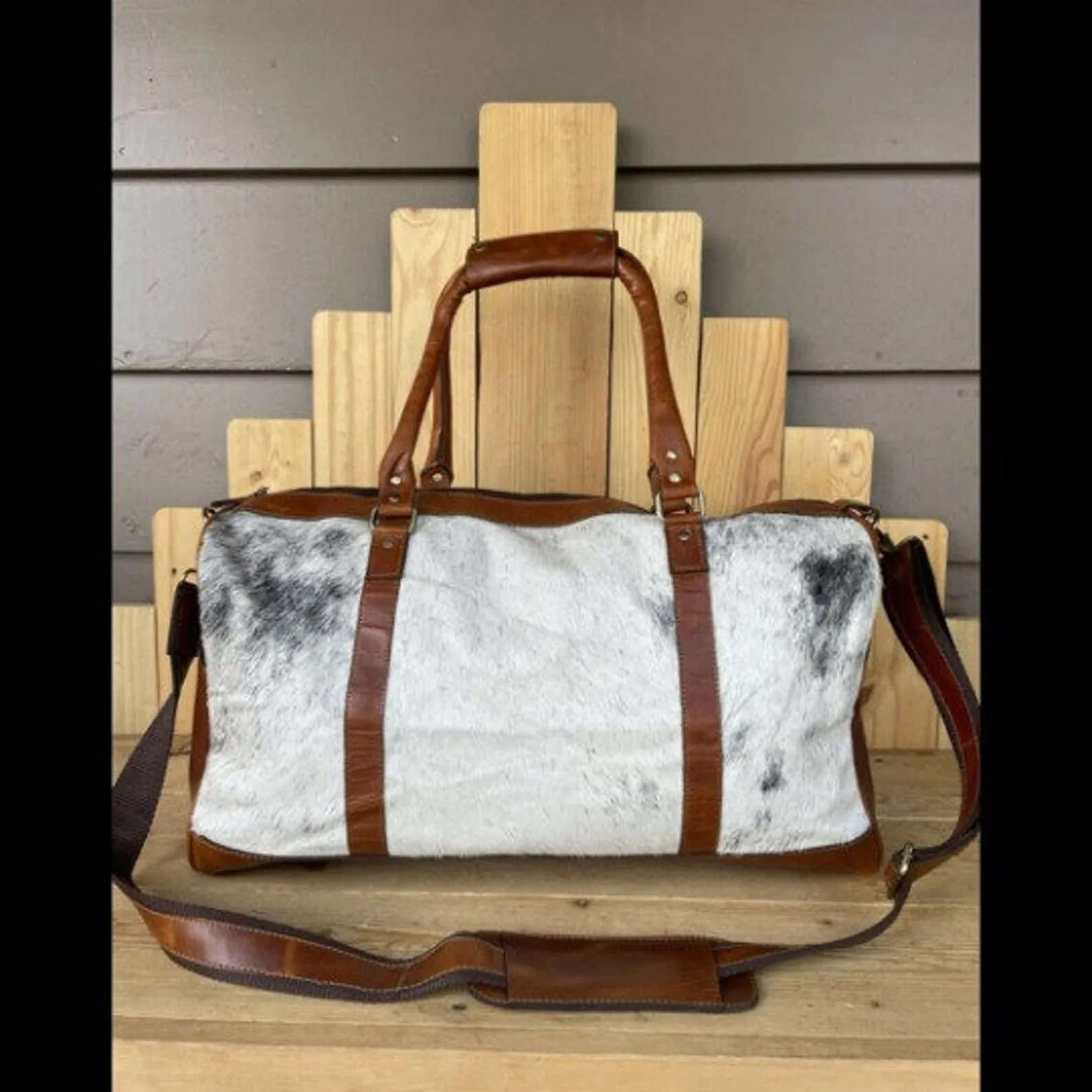 Cowhide And Leather Travel Duffle Bag