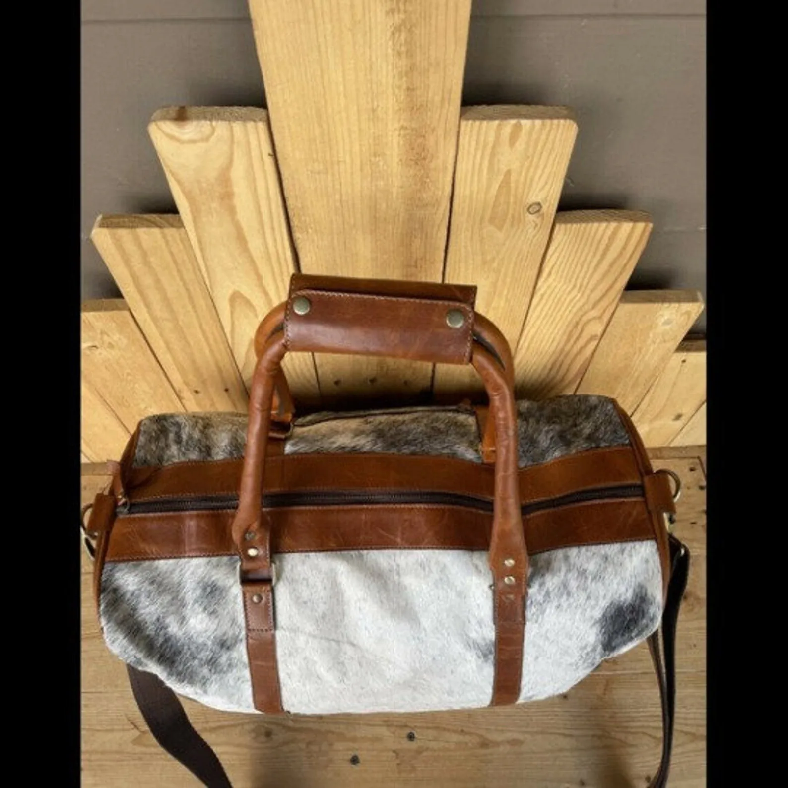 Cowhide And Leather Travel Duffle Bag