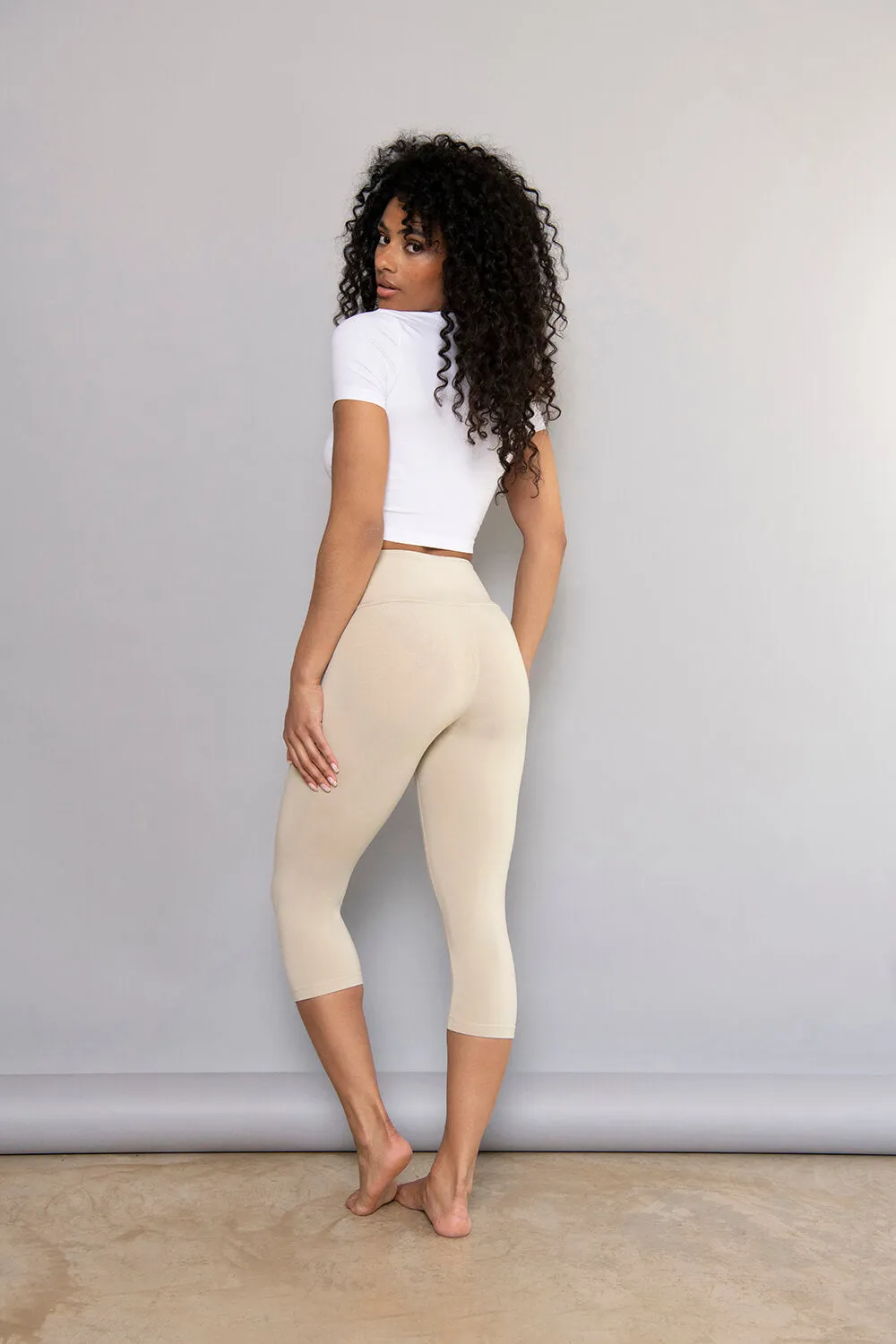 Cropped Lightweight Leggings - Natural Beige