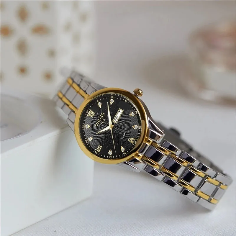 Elegant Color Block Single Folding Buckle Quartz Women's Watches