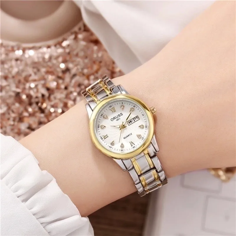 Elegant Color Block Single Folding Buckle Quartz Women's Watches