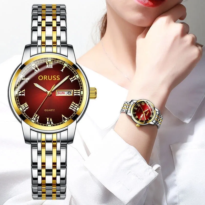 Elegant Color Block Single Folding Buckle Quartz Women's Watches