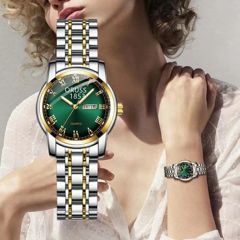 Elegant Color Block Single Folding Buckle Quartz Women's Watches