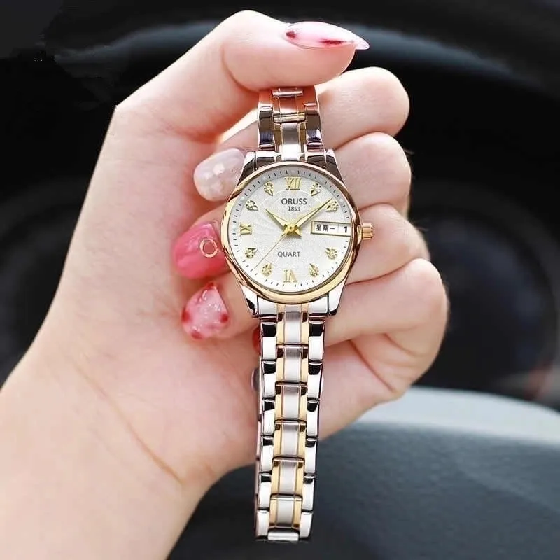 Elegant Color Block Single Folding Buckle Quartz Women's Watches