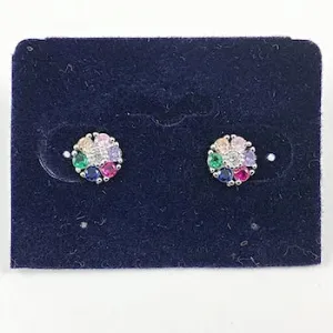 Elegant Dainty Multi Color CZ Disc Silver Earrings