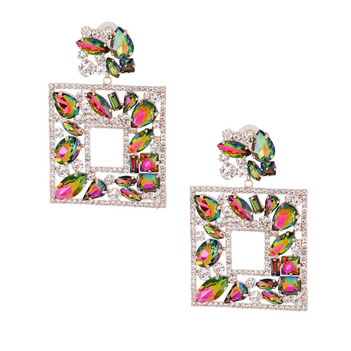 Elegant Multi Color Crystal Square Earrings