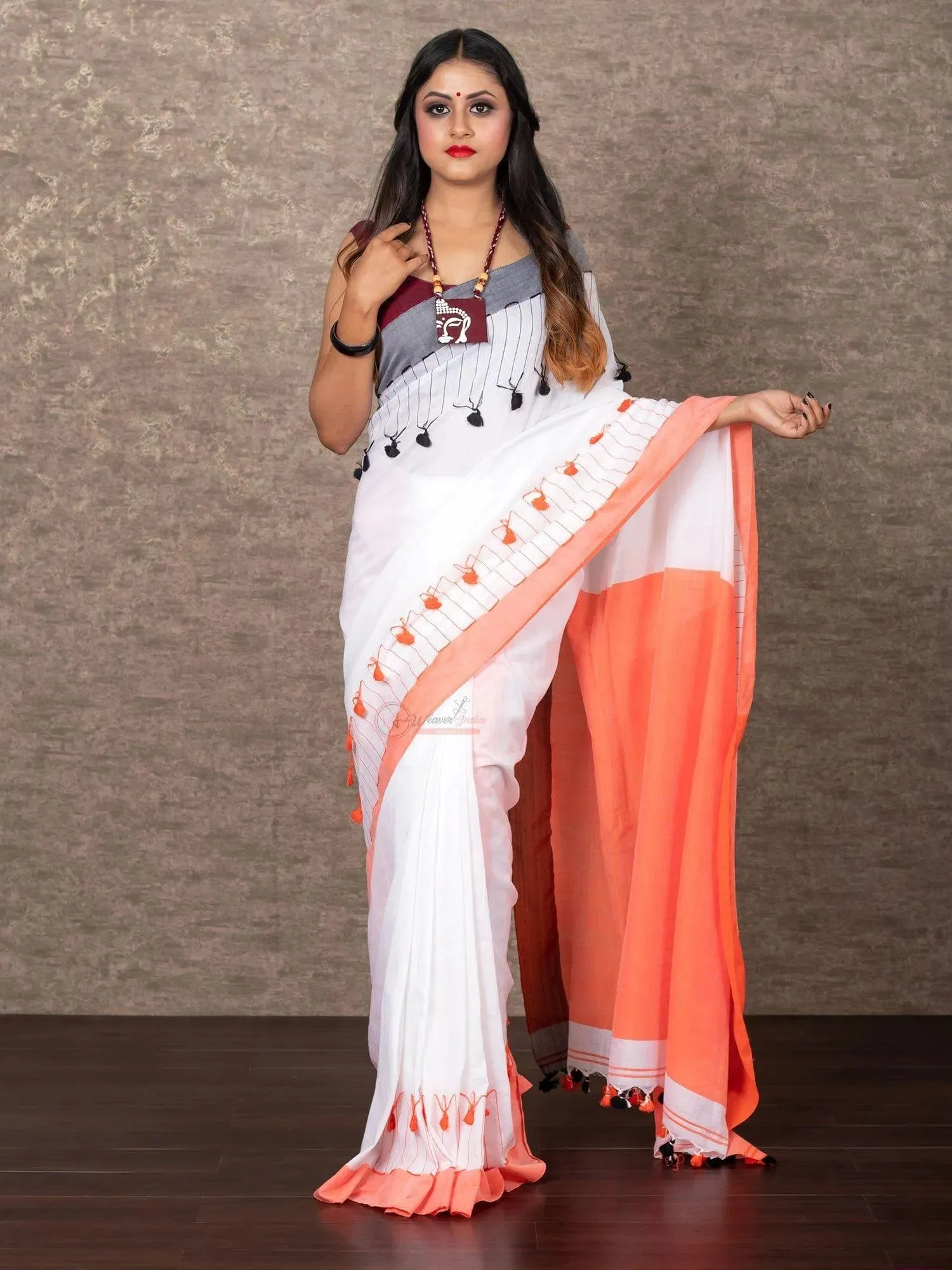 Elegant Multi Color Half Half Pom Pom Cotton Saree