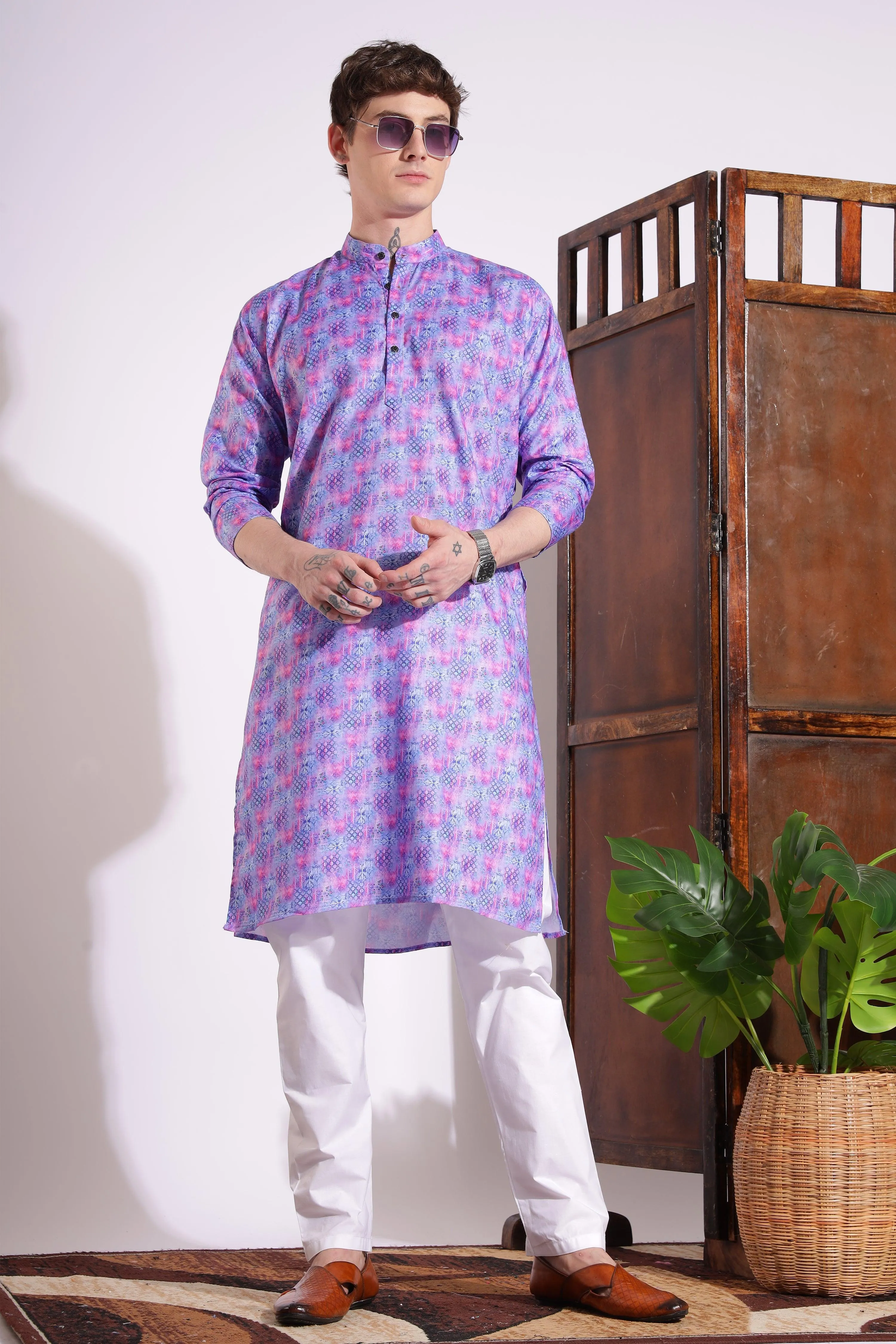 Elegant Print Cotton Kurta Purple Color