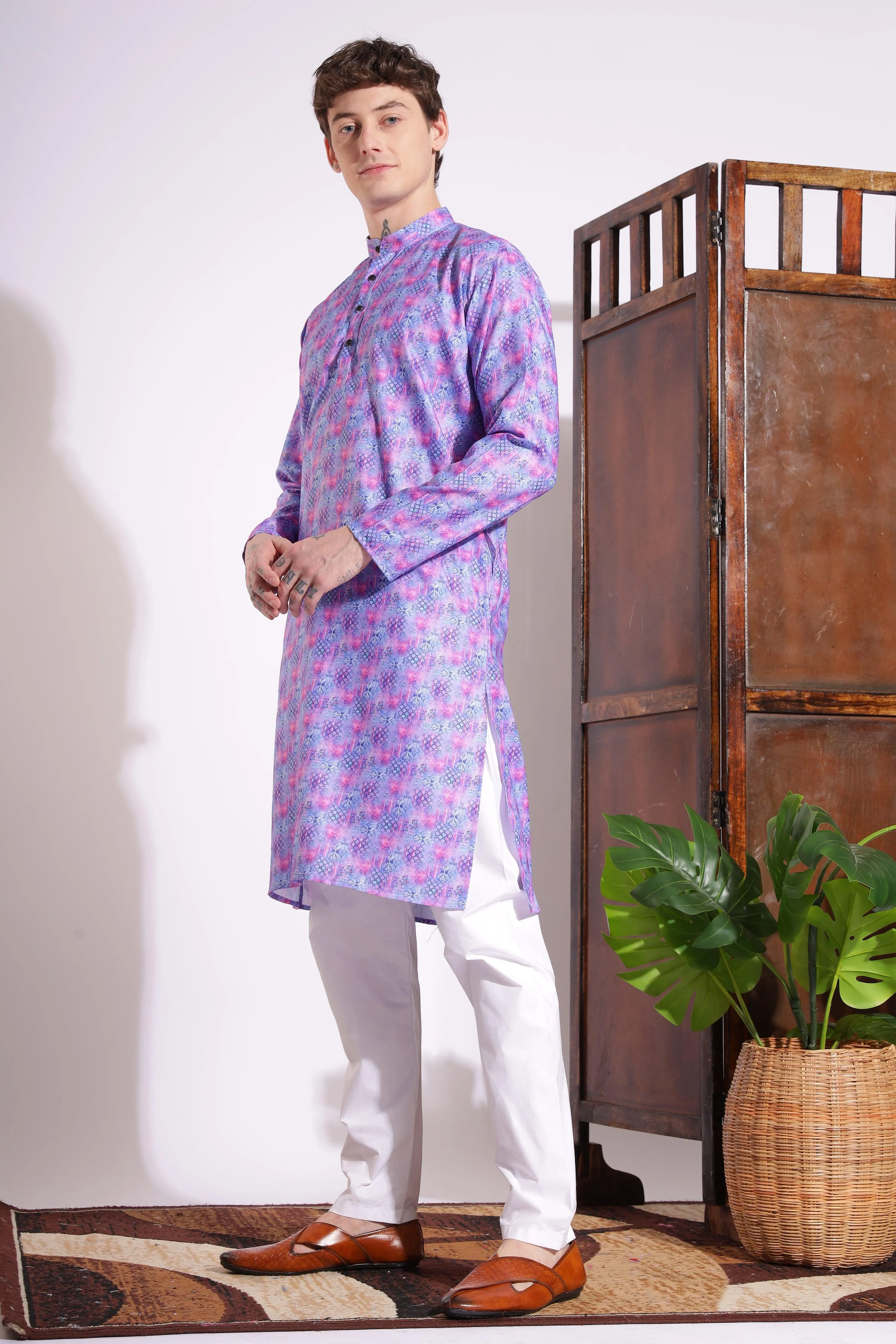 Elegant Print Cotton Kurta Purple Color