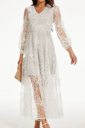 Elegant Solid Embroidered V Neck A Line Dresses