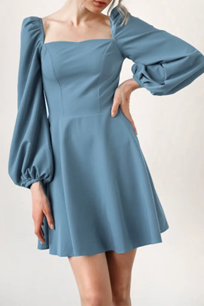 Elegant Solid Solid Color Square Collar A Line Dresses