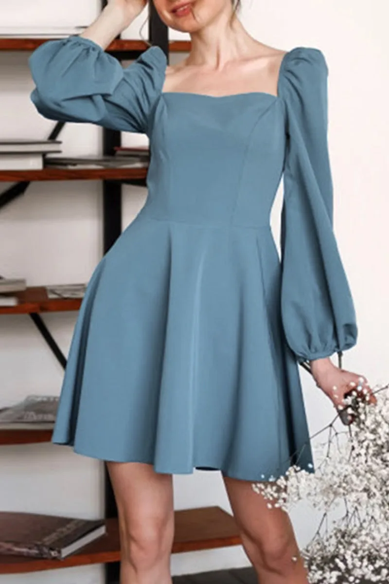 Elegant Solid Solid Color Square Collar A Line Dresses