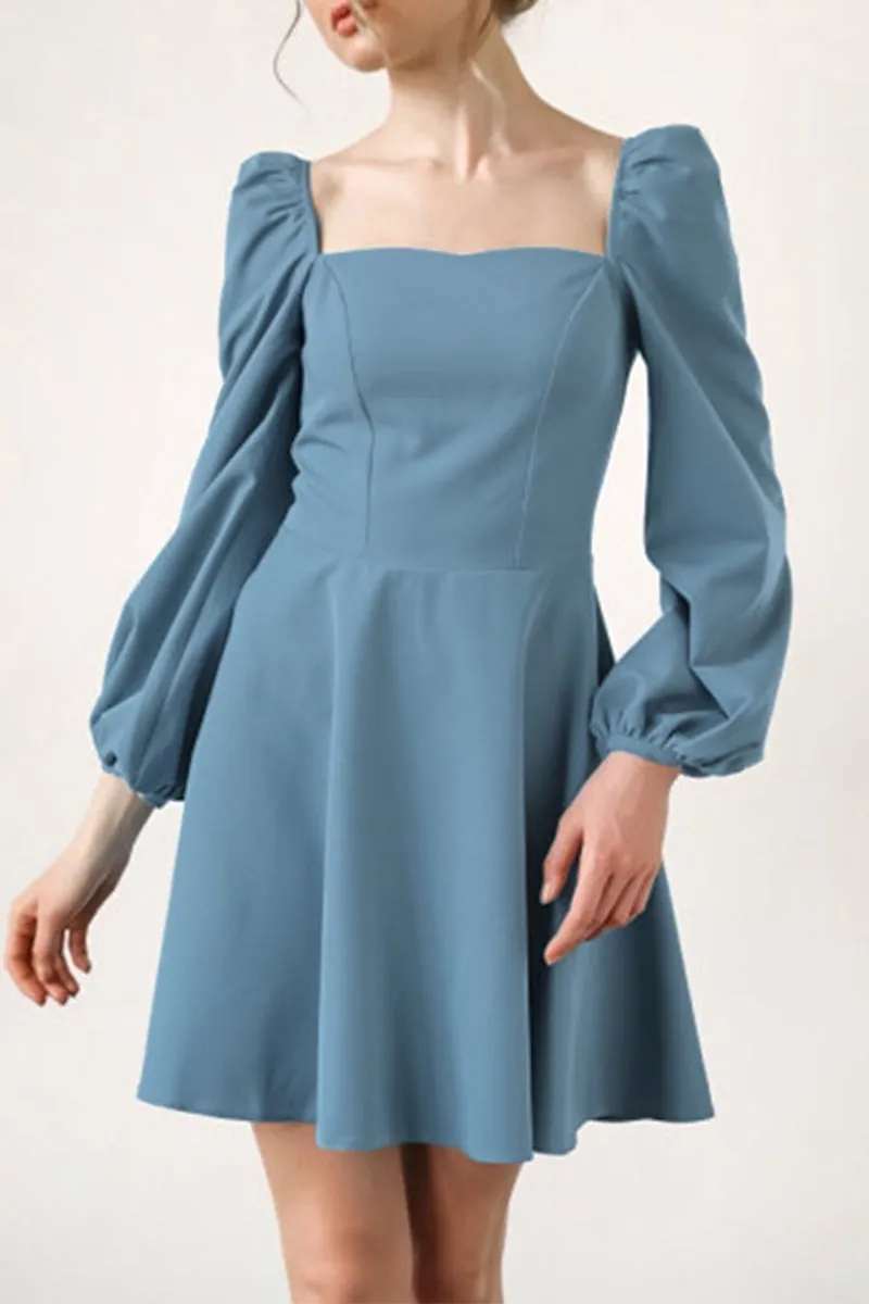 Elegant Solid Solid Color Square Collar A Line Dresses