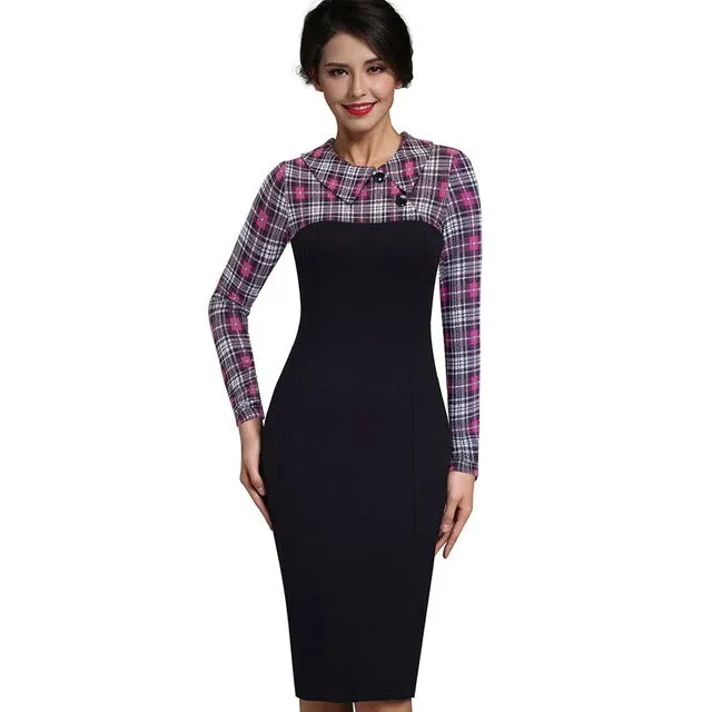 Elegant Turn Down Collar Vintage Pencil Dress