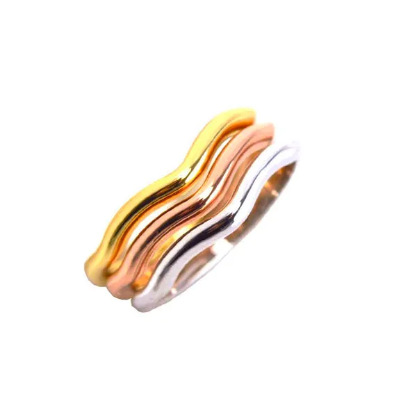 Elegant Wavy & Curvy Design Tri Color Set Of 3 Brass Rings