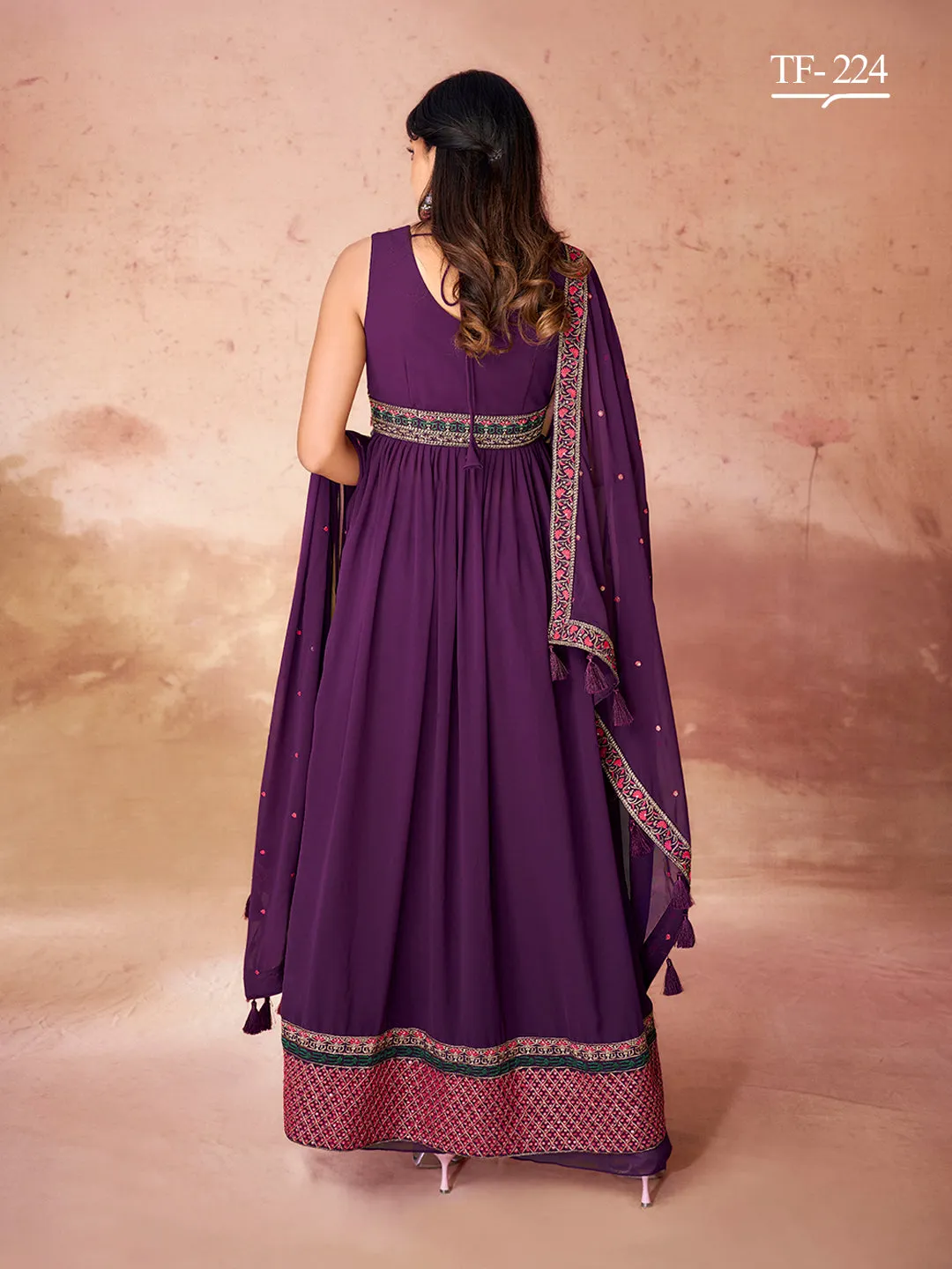 Elegant Wine Color Georgette Salwar Kameez with Dupatta