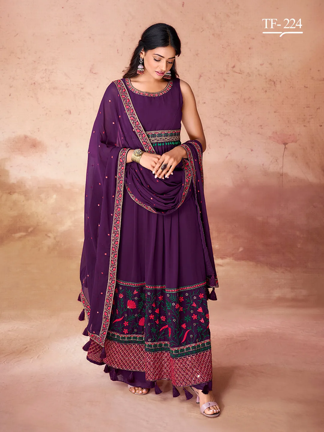 Elegant Wine Color Georgette Salwar Kameez with Dupatta