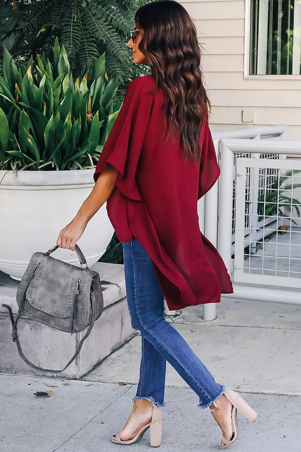 Fiery Red Chic High Low Kimono Top