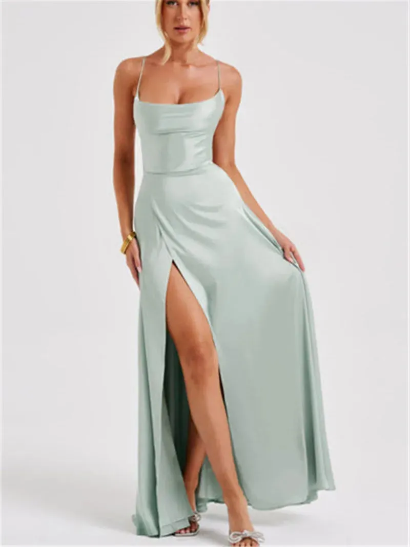 Formal Dress Elegant Solid Color Backless Split Evening Gown