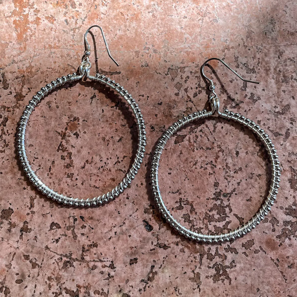 Full Hoop Earrings Wrapped with Ball Chain (click for metal colors & sizes) #107