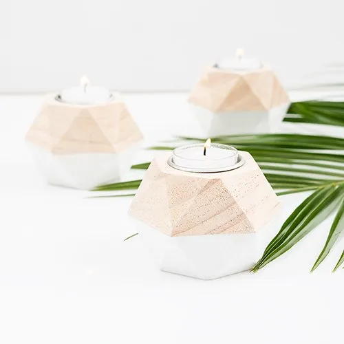 GEOMETRIC WOODEN TEALIGHT HOLDER (4/pkg)