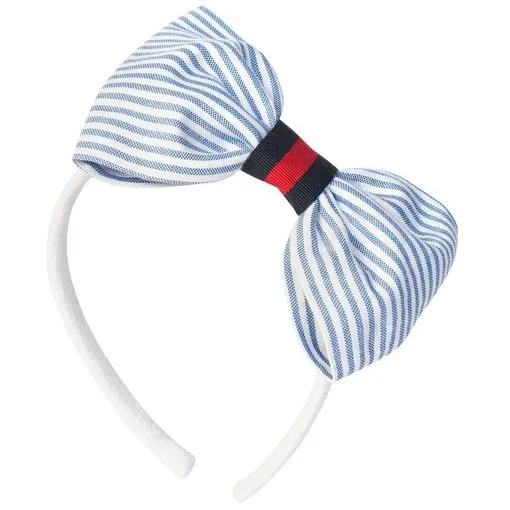 Girls Blue Stripe Bow Headband