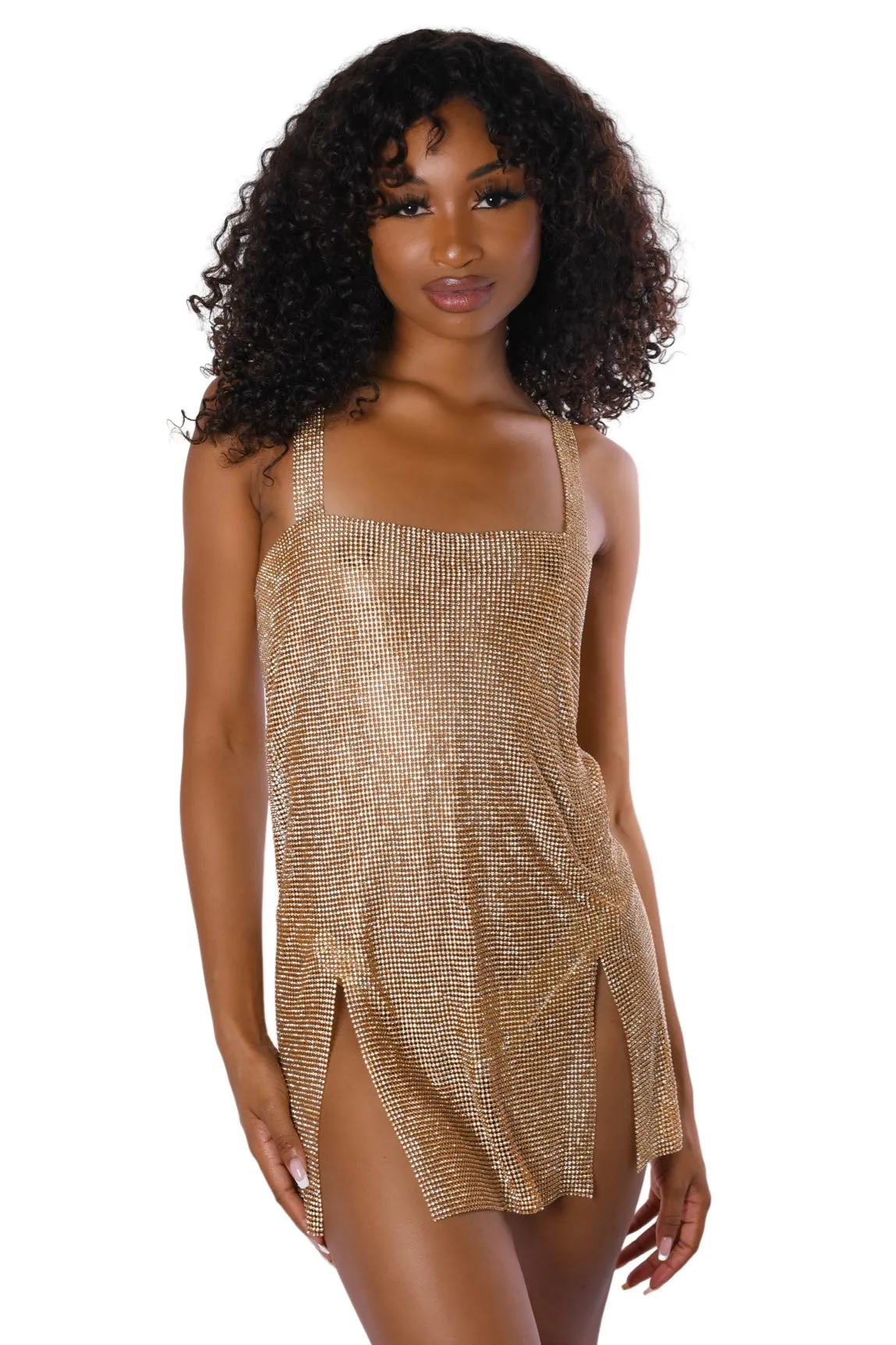 Gold Chic Rhinestone Dress