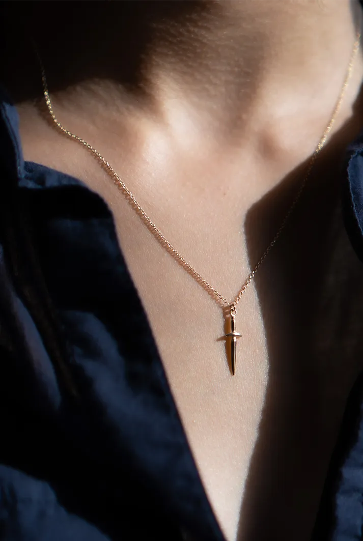 Gold Pixie Dagger Necklace with Diamond