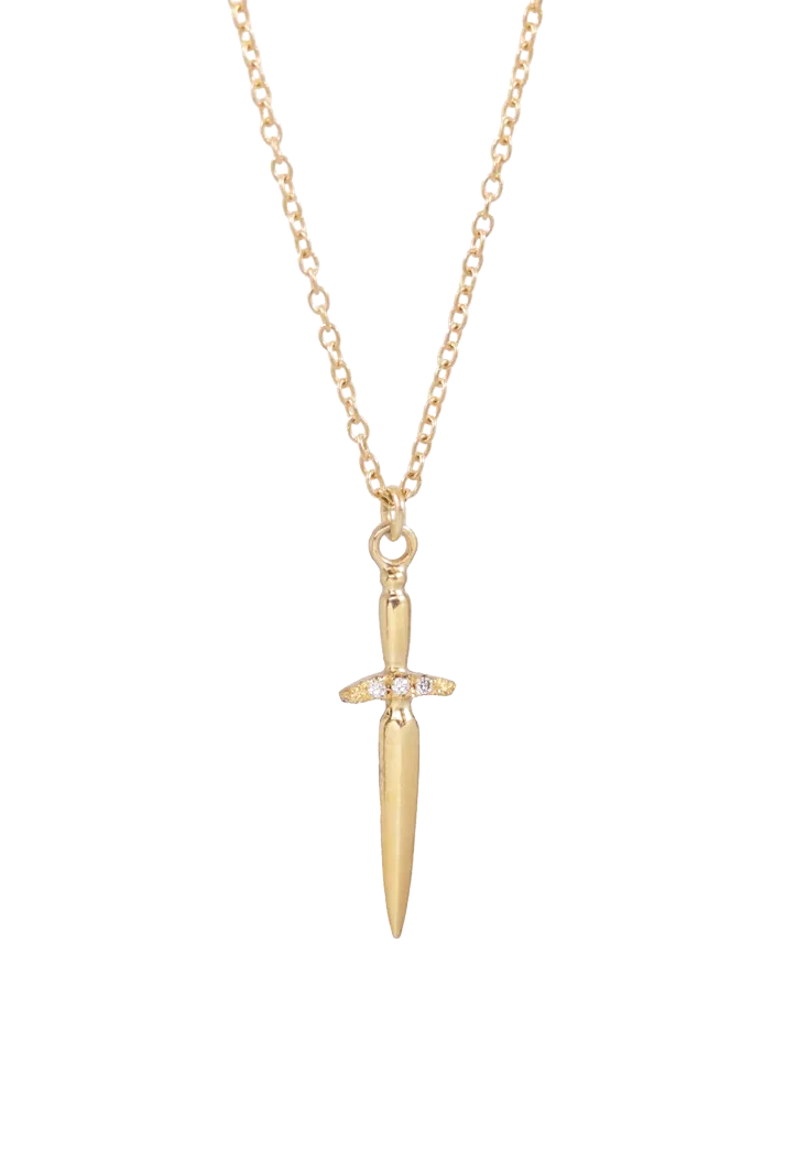 Gold Pixie Dagger Necklace with Diamond