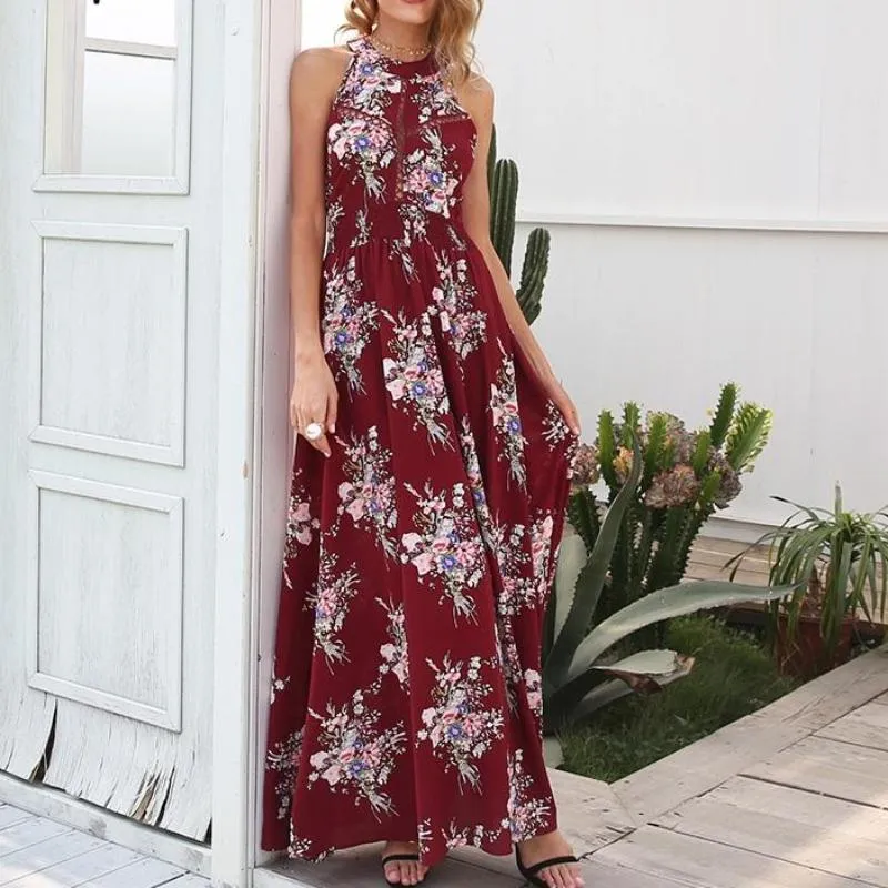 Halter Backless Summer Hollow Out Maxi Dress