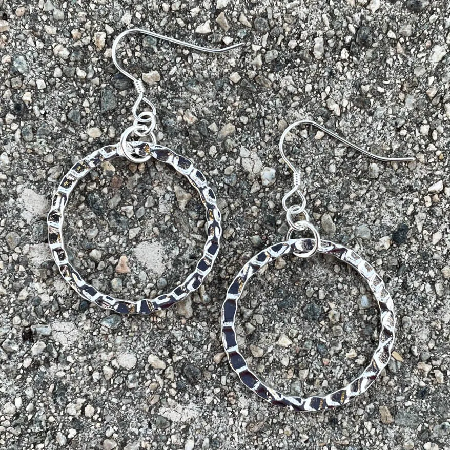 Hammered Silver Round Hoop Earrings (Click for sizes) #120