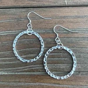 Hammered Silver Round Hoop Earrings (Click for sizes) #120