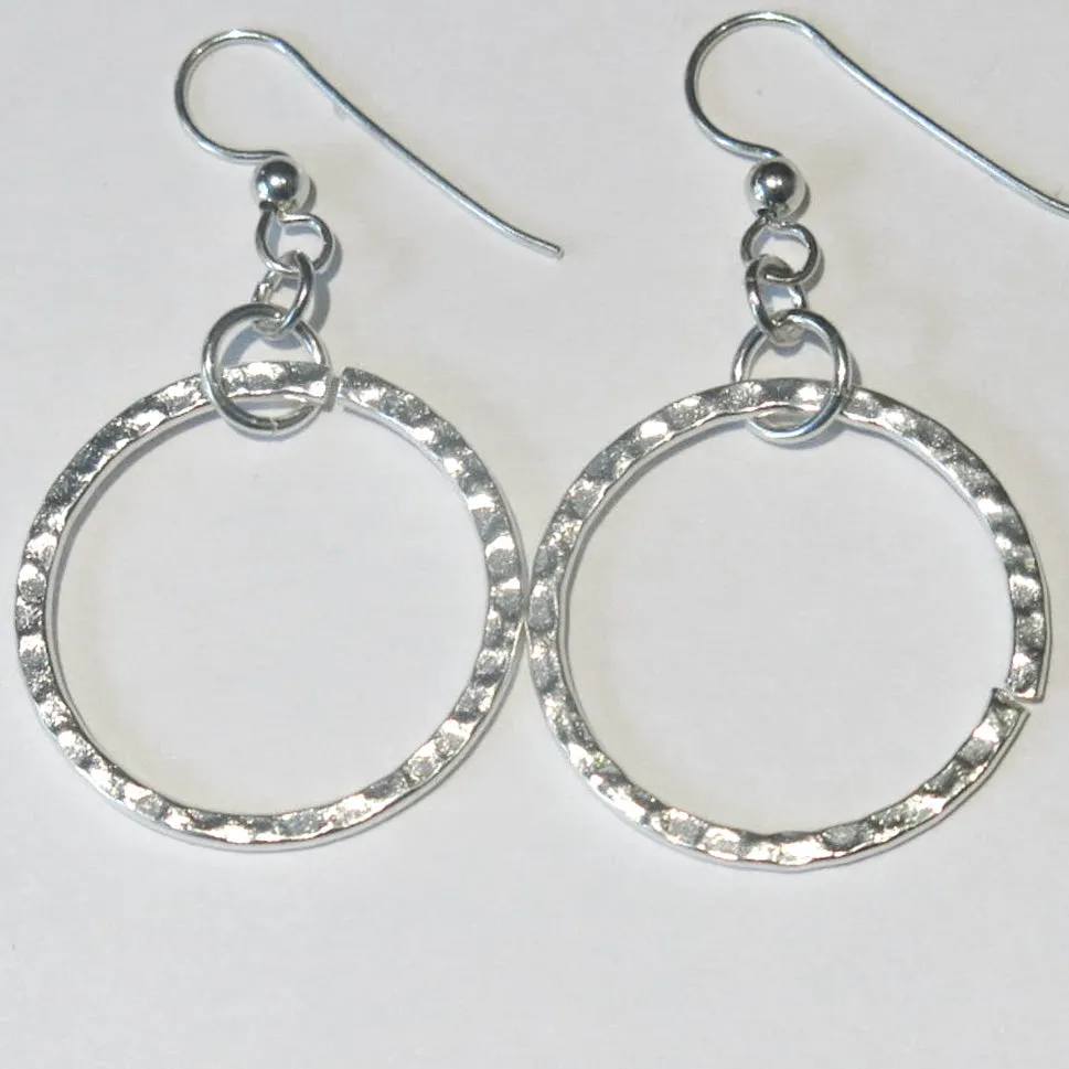 Hammered Silver Round Hoop Earrings (Click for sizes) #120