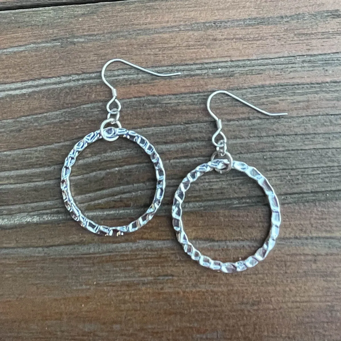 Hammered Silver Round Hoop Earrings (Click for sizes) #120