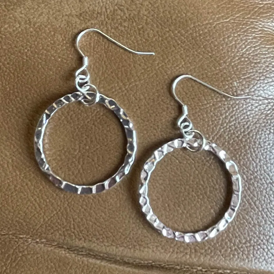 Hammered Silver Round Hoop Earrings (Click for sizes) #120