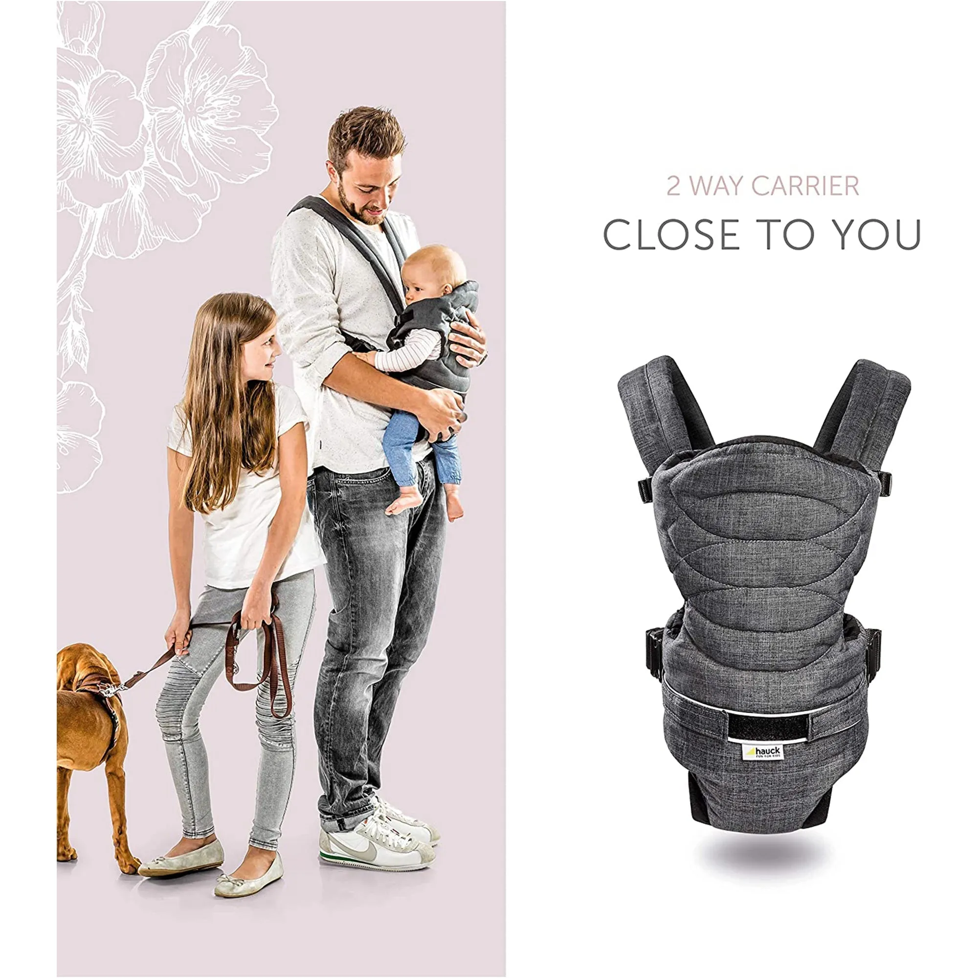 Hauck 2 Way Carrier Baby Carrier Melange Charcoal Birth  to 9M - Open Box