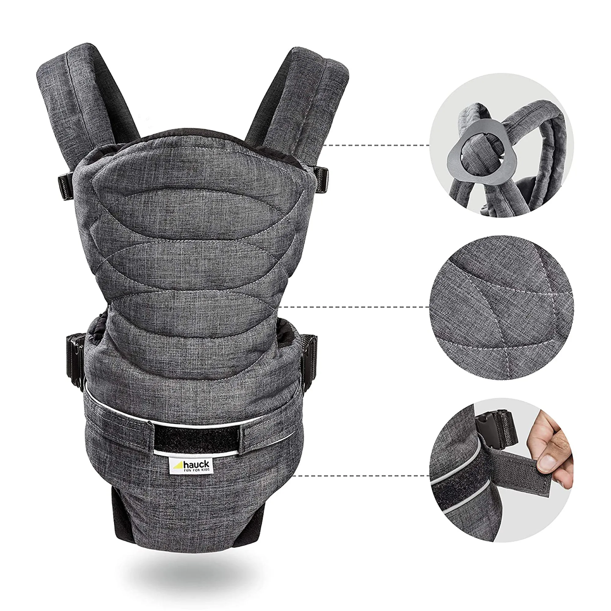 Hauck 2 Way Carrier Baby Carrier Melange Charcoal Birth  to 9M - Open Box