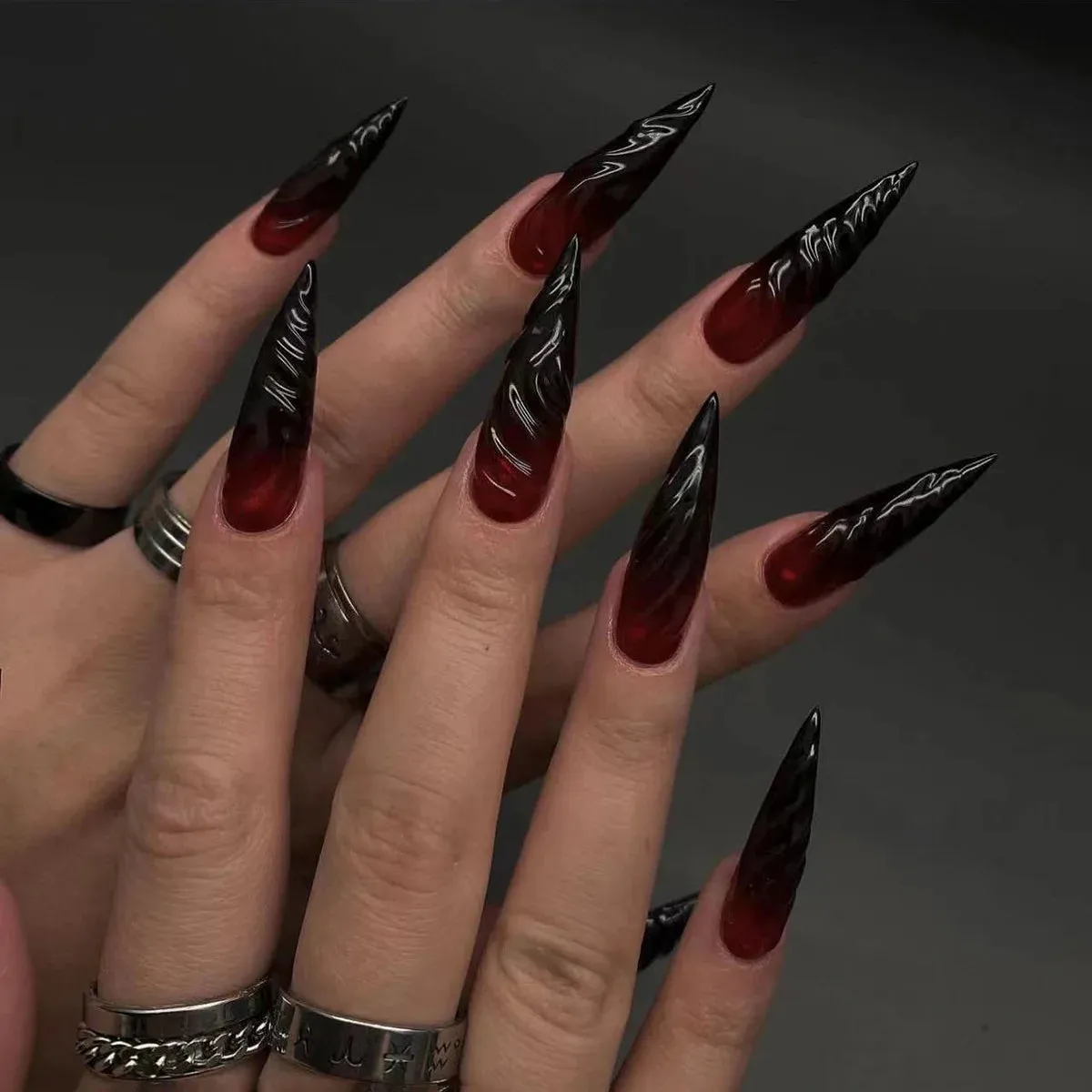 Hauntingly Chic Stiletto Nails