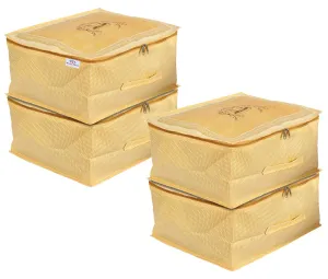 Heart Home Doli Printed Non-woven Foldable Underbed/Storage Bag/Wardrobe Organizer,Pack of 4 (Gold) 54HH4297.