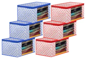 Heart Home Dot Printed Foldable, Lightweight Non-Woven Saree Cover/Organizer With Tranasparent Window- Pack of 6 (Blue & Pink)-46HH0509