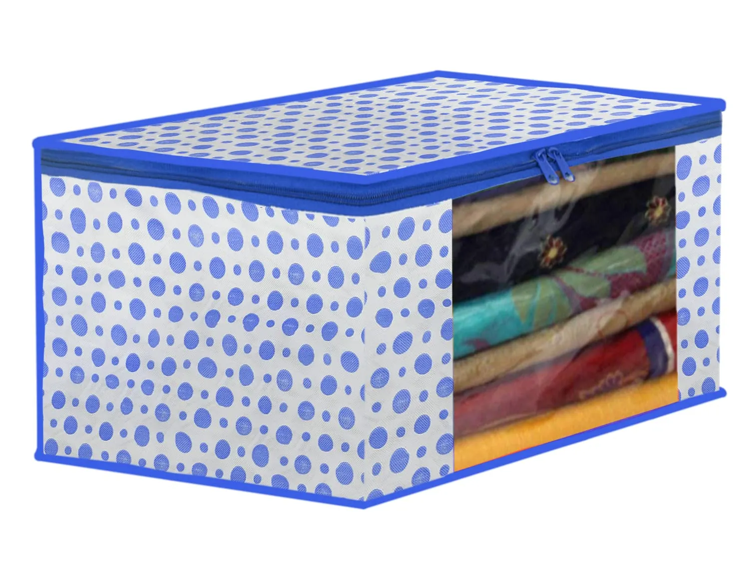 Heart Home Dot Printed Foldable, Lightweight Non-Woven Saree Cover/Organizer With Tranasparent Window- Pack of 6 (Blue & Pink)-46HH0509