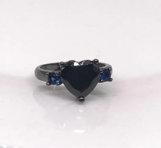 'Heart of the Forest' Black and blue heart ring