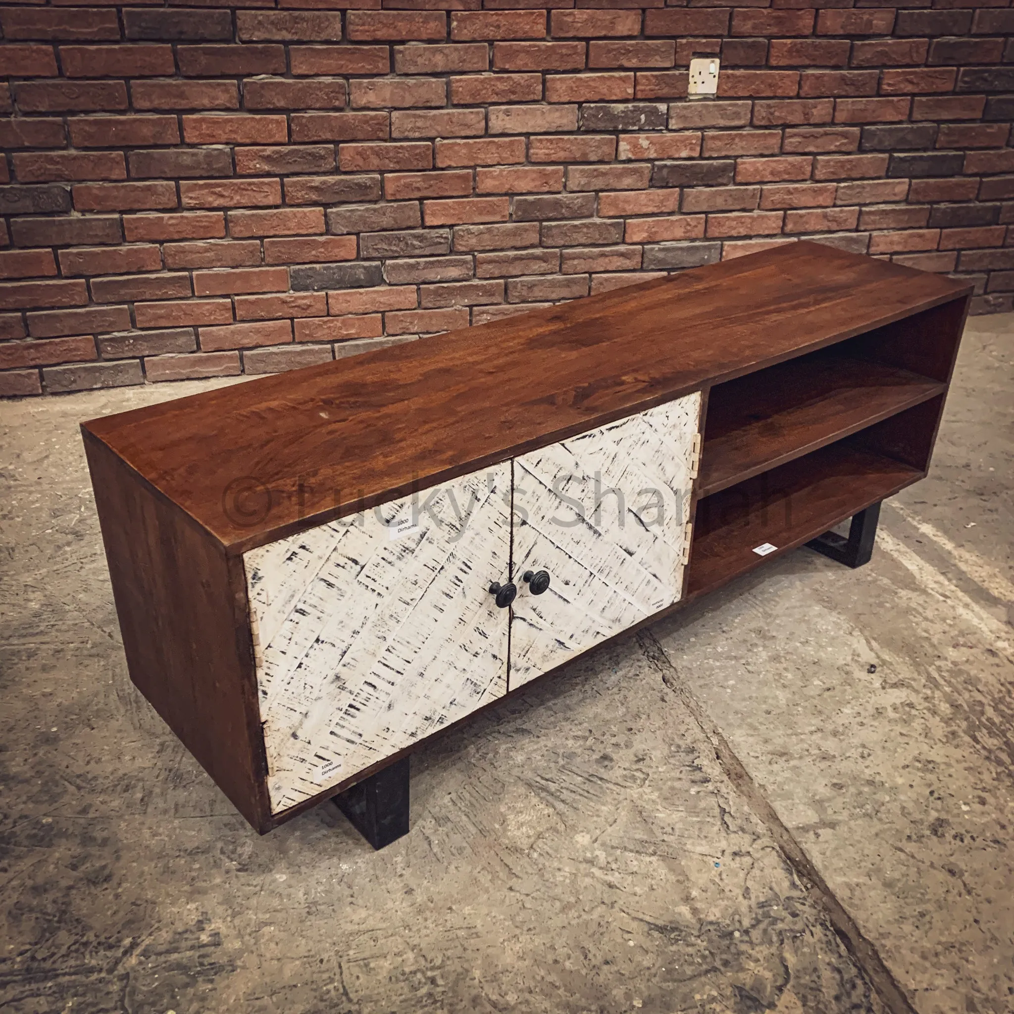 Herring Bone Two Tone Tv Stand