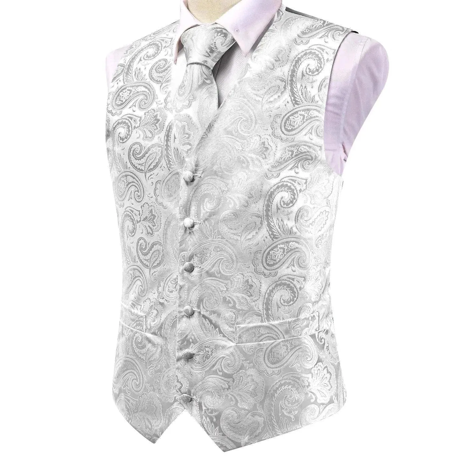 Hi-Tie Luxury Silk Mens Waistcoat Tie Set - Elegant Suit Vest