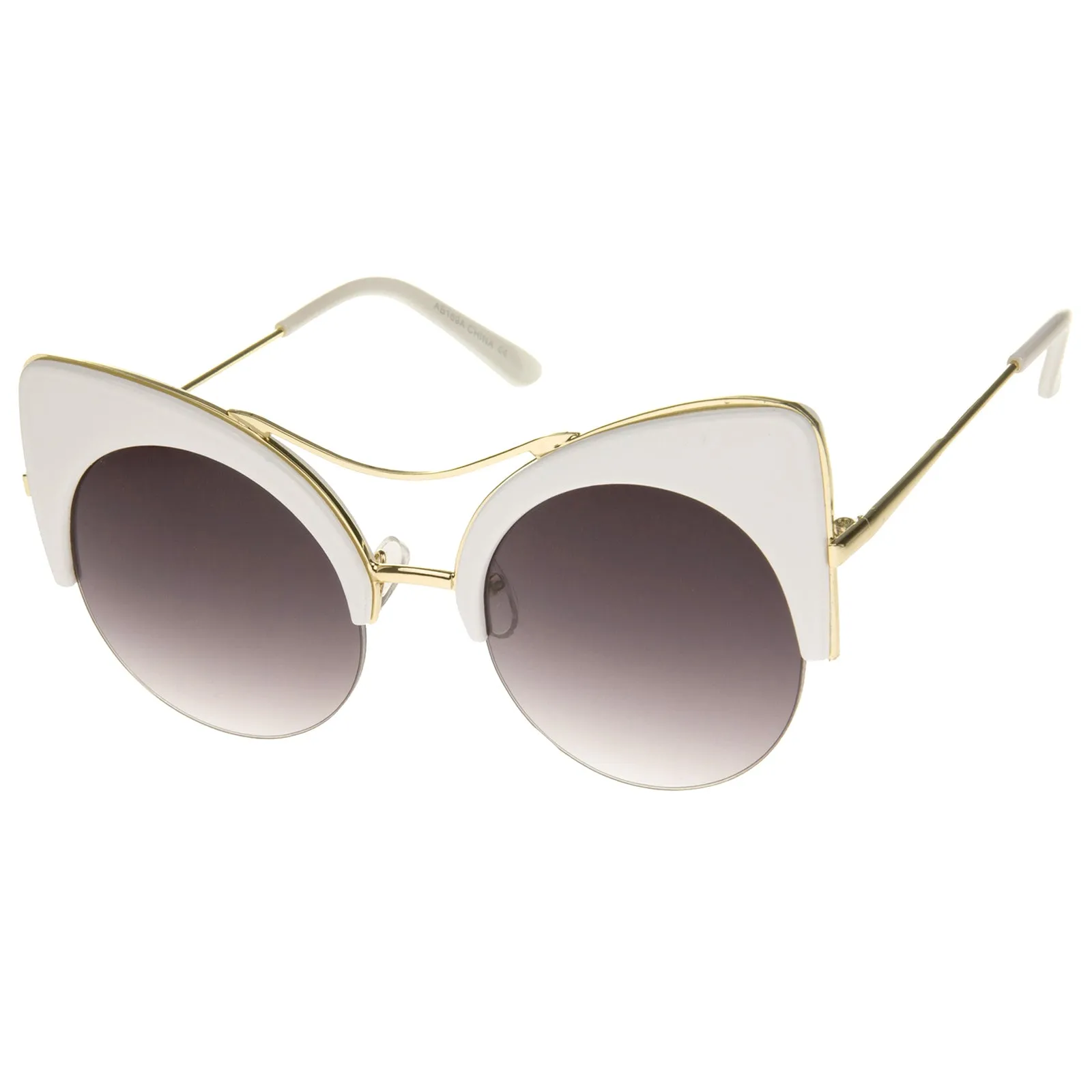 High Pointed Half-frame Flat Lens Round Cat Eye Sunglasses A267