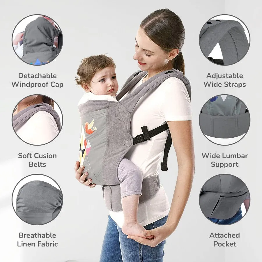 Hug Me Elite Baby Carrier Front & Back Carrier Position, Soft Linen Fabric, Wide Strap With Cap & Mobile Pocket