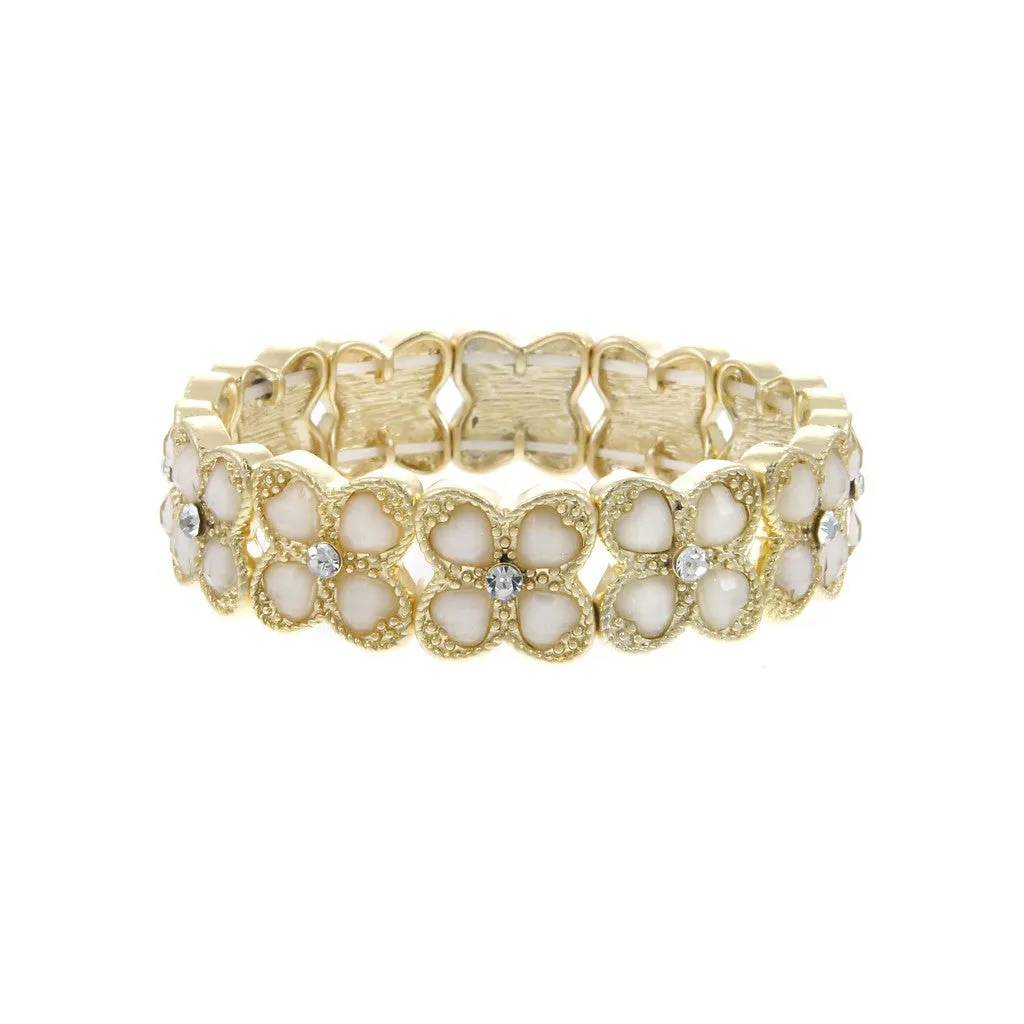 Ivory Crystal Clover Stretch Bracelet