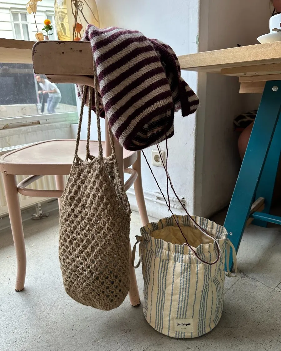 Knitter's Project Bag - Striped Seersucker