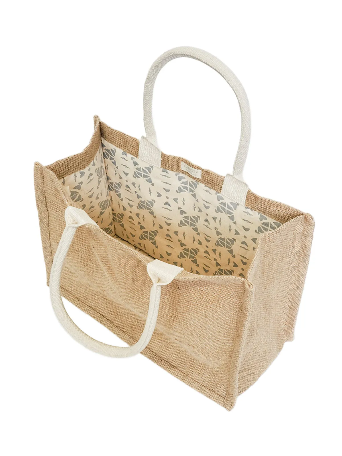 KORISSA Jute Canvas Shopping Bag With Pompom