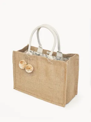 KORISSA Jute Canvas Shopping Bag With Pompom